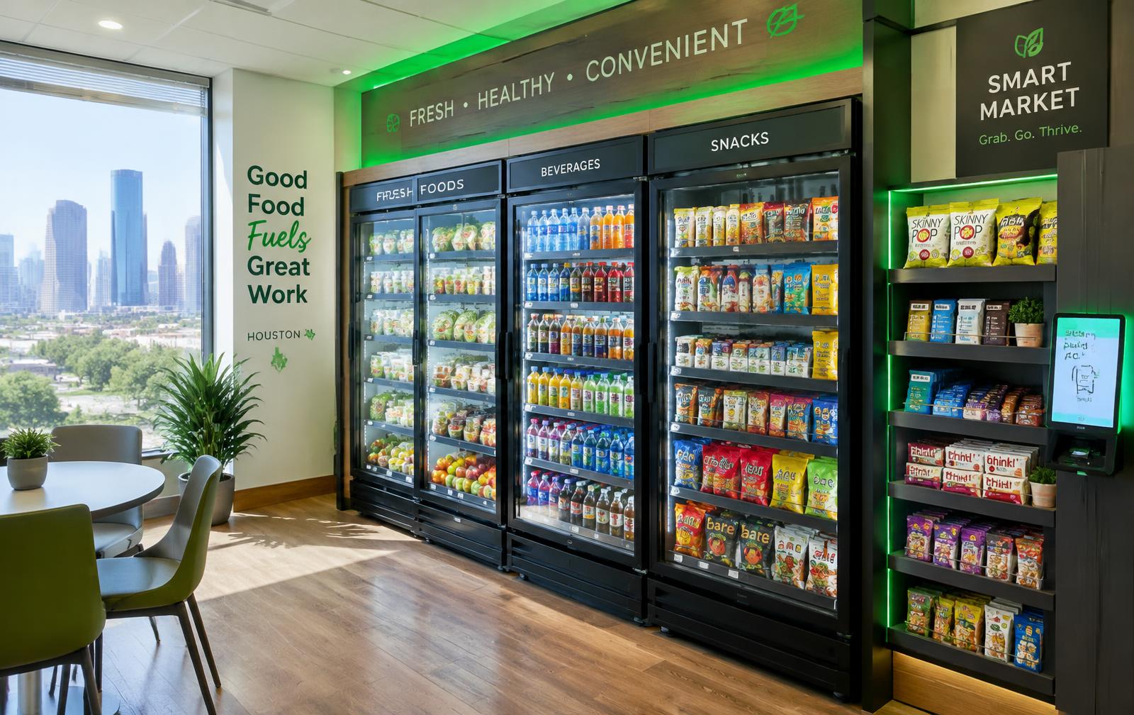 Zest micro market with smart coolers in a Houston break room